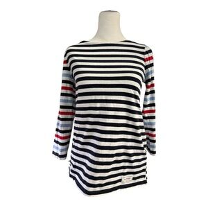 Talbots Women's Striped Bateau Boatneck Tee Top 3/4 Sleeves XS